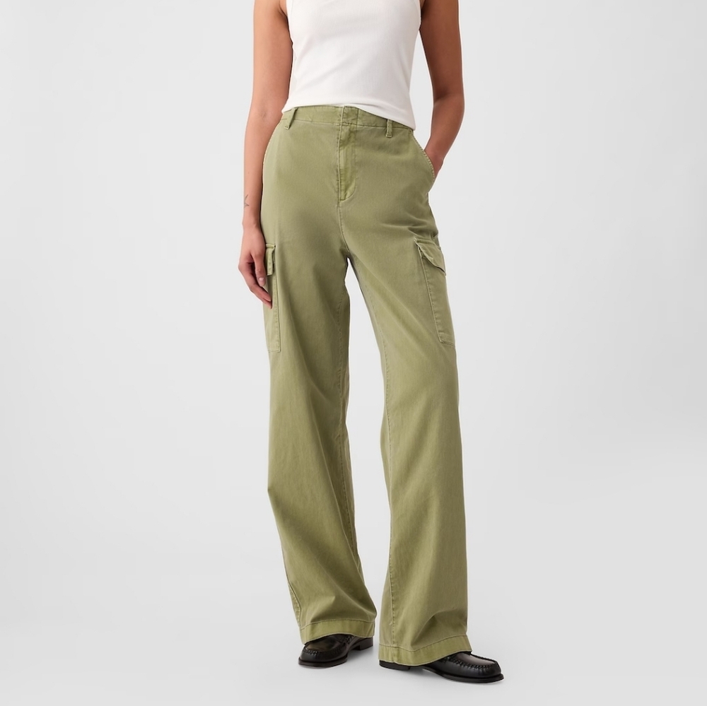 NWT Gap Mid Rise Loose Khaki Cargo Pants, Khaki Green, Size 6 Tall